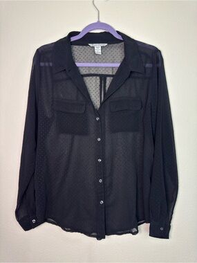 American Rag Sheer Black Button-Down Blouse Sheer cute goth light Sz small